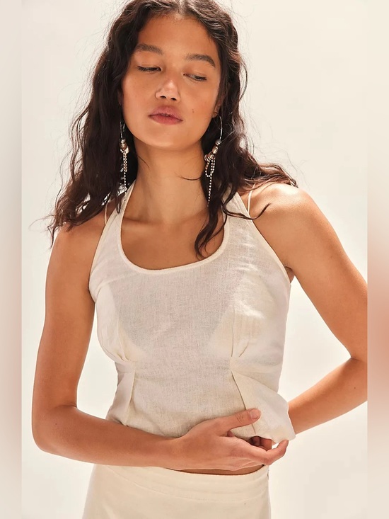 Free People Tops - Free People Free-Est Melted Away Cotton-Linen Cropped Halter Top NWOT